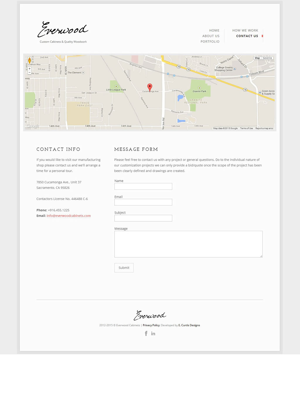 Contact page of Everwood Cabinets